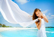 Beautiful Girl With White Scarf on The Beach Beautiful Girl With White Scarf on The Beach
