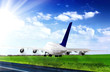 Modern airplane  in  Airport. Take off on runway.