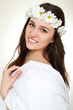 Beautiful smiling woman in chamomile wreath Beautiful smiling woman in chamomile wreath