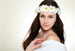 Beautiful smiling woman in chamomile wreath Beautiful smiling woman in chamomile wreath