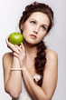 retro girl with apple