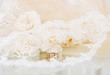Vintage lace with flowers and beads on white background Vintage lace with flowers and beads on white background