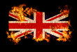 British flag in fire.