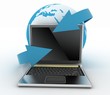 Laptop with earth and arrow. Internet concept