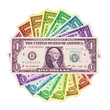 Colorful one dollar bills