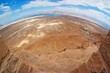 Fisheye view of desert landscape near the Dead Sea