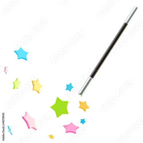 Illustration: Black magic wand with stars isolated Black magic wand with stars isolated