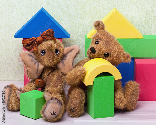 Photo: Teddy Bear and Elephant with toy blocks Teddy Bear and Elephant with toy blocks
