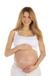 Pregnant woman with an inscription on the belly Pregnant woman with an inscription on the belly