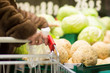 Variety of beet vegetables and cabbages on back in supermarket
