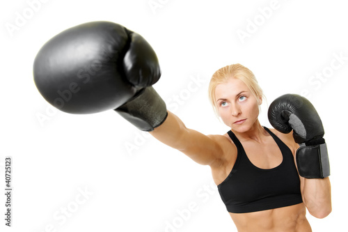 Foto: boxer woman with black boxing gloves boxer woman with black boxing gloves