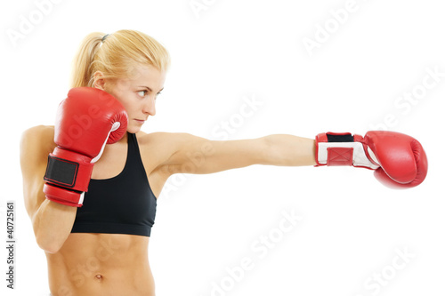 Photo: boxer woman with red boxing gloves boxer woman with red boxing gloves