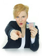 Young woman pointing to you  to get a driver licence