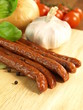 Smoked sausage sticks, closeup