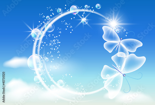 Vector: Sky, bubbles and butterflies Sky, bubbles and butterflies
