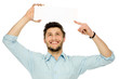 Photo: Man holding up blank sign above his head Man holding up blank sign above his head