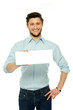 Man with blank poster