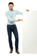 Businessman standing with blank billboard