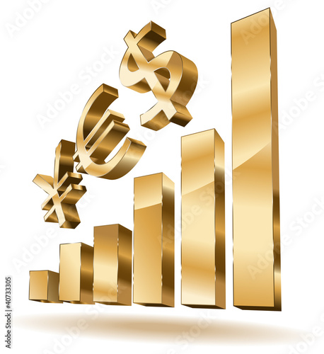 Vector: Business golden bars and yes - currency text Business golden bars and yes - currency text