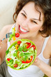 Diet. Healthy Young Woman Eating Vegetable Salad