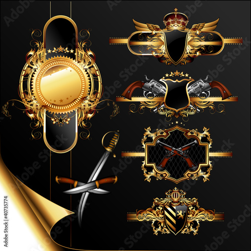Vector: set of ornamental golden labels set of ornamental golden labels