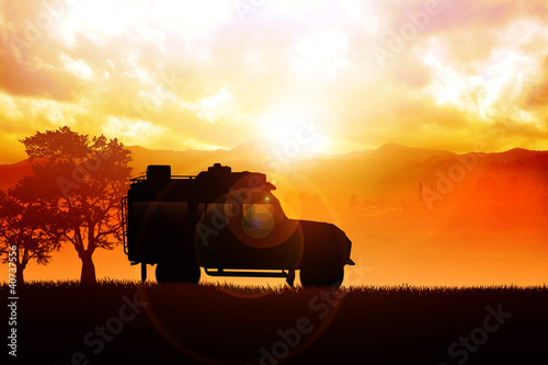 Illustration: Illustration of sport utility vehicle (SUV) on off road Illustration of sport utility vehicle (SUV) on off road
