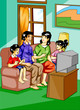 Illustration of a family watching television