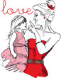 Vector: Sketch of little girl having fun with her beautiful mother. Sketch of little girl having fun with her beautiful mother.