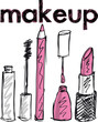 Sketch of Makeup products. Vector illustration