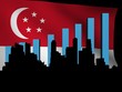 Singapore skyline and graph over flag illustration