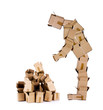 Box man looking at box pile
