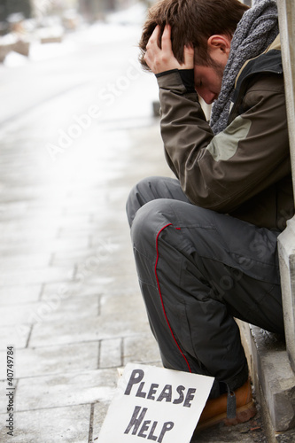 Photo: Homeless Young Man Begging In Street Homeless Young Man Begging In Street