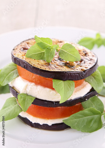 Photo: grilled aubergine,tomato and mozzarella grilled aubergine,tomato and mozzarella