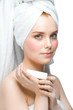 Woman with soap on her palm Woman with soap on her palm