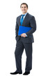 Business man with folder, on white