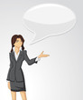 Business woman wearing suit talking with speech balloon