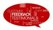 Feedback testimonials tag cloud red bubble animation