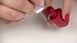 Female painting her finger nails with nail polish. Female painting her finger nails with nail polish.