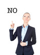 Foto: Business woman pointing up on sign no Business woman pointing up on sign no