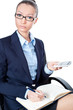 Business woman sitting on chair with mobile phone