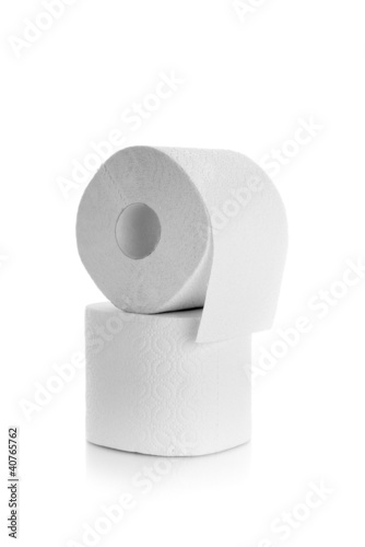 Photo: Two rolls of toilet paper isolated over a white background Two rolls of toilet paper isolated over a white background