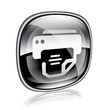 printer icon black glass, isolated on white background.
