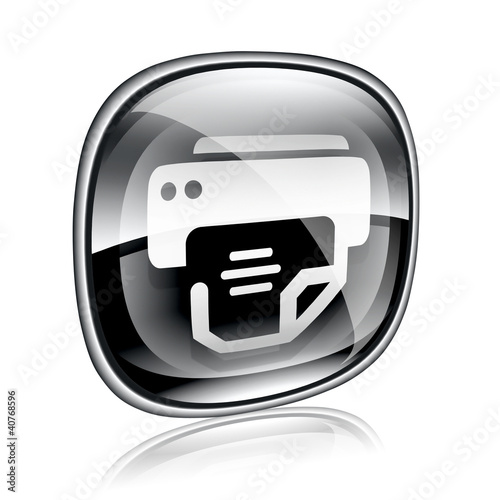 Illustration: printer icon black glass, isolated on white background. printer icon black glass, isolated on white background.