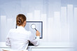 Businesswoman working with virtual digital screens