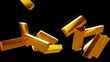 Gold bars or bullions flow with slow motion. Wealth and success
