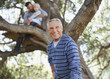 Smiling older man walking outdoors
