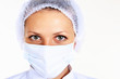 Young female scientist wearing face mask
