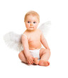Photo: Cute infant angel with wings isolated on white Cute infant angel with wings isolated on white