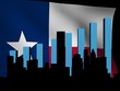Houston skyline and graph over Texan flag illustration