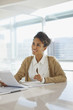 Businesswoman reading papers in office